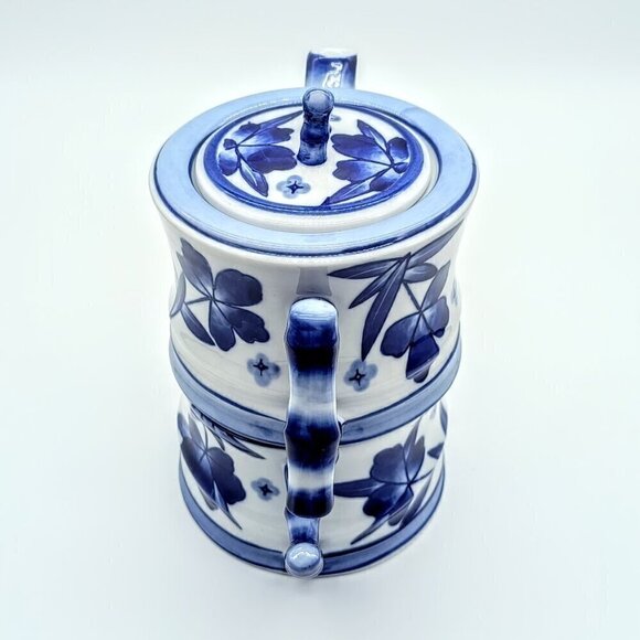 World Market Blue White Porcelain Stackable Teapot & Cup - Picture 3 of 7
